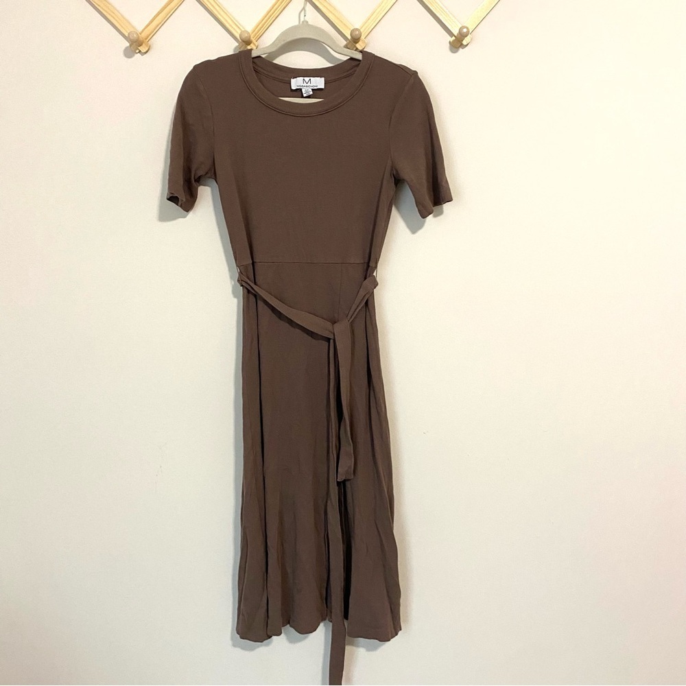 Magaschoni Taupe Midi Length Ribbed Dress size Small